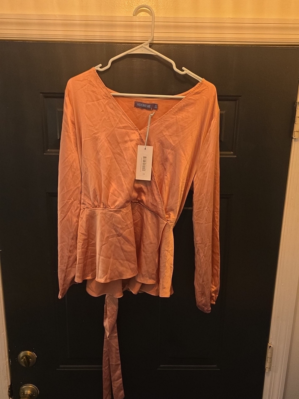 Adore Peach Wrap Peplum Long-Sleeve Top